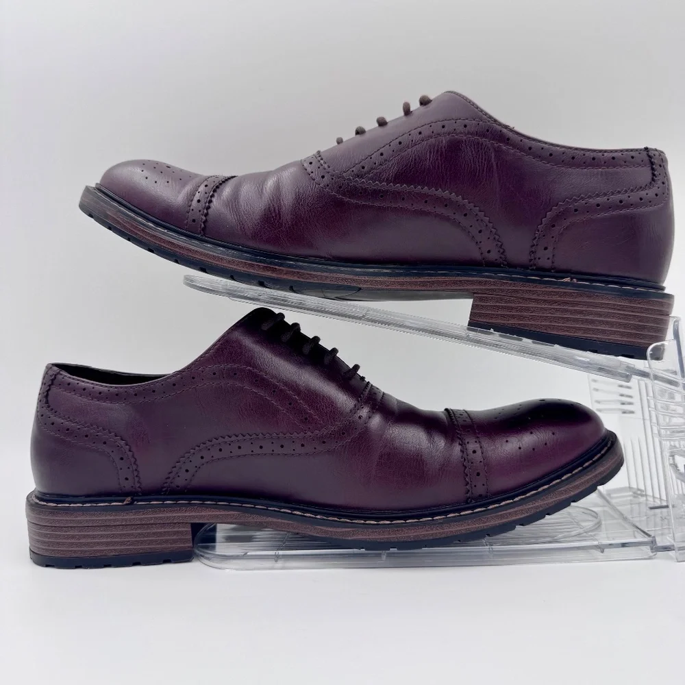 Perry Ellis Men's Burgundy Leather Cap Toe Brogue Oxford Baxter Shoes Size; 11.5